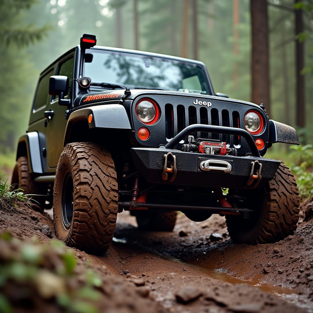 Tough 2009 Jeep Wrangler Conquers Muddy Forest Trail