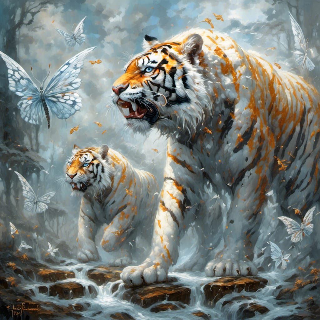 Albino Tiger Protector with Shimmering Wings