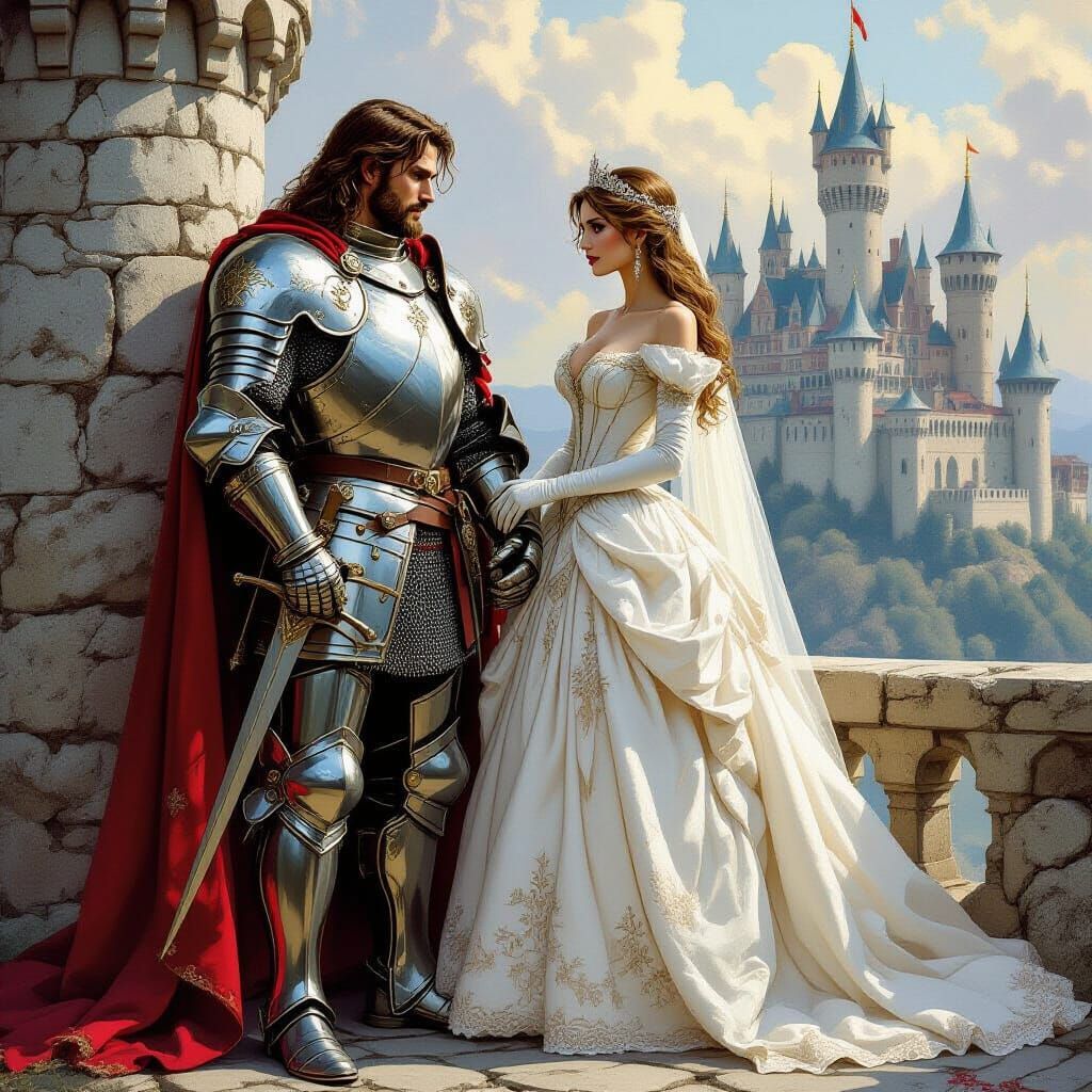 Knight and Princess in a Medieval Castle