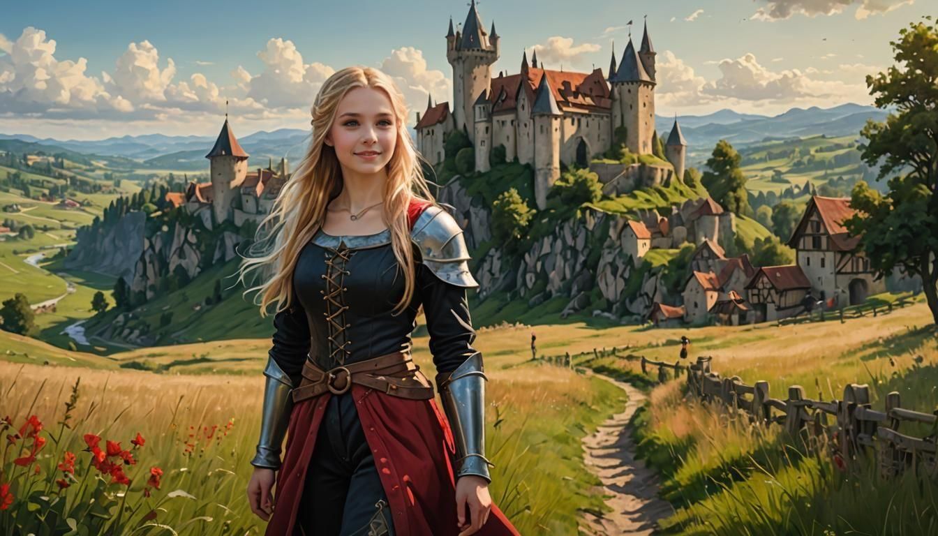 Medieval Girl Adventurer in Fantasy Landscape