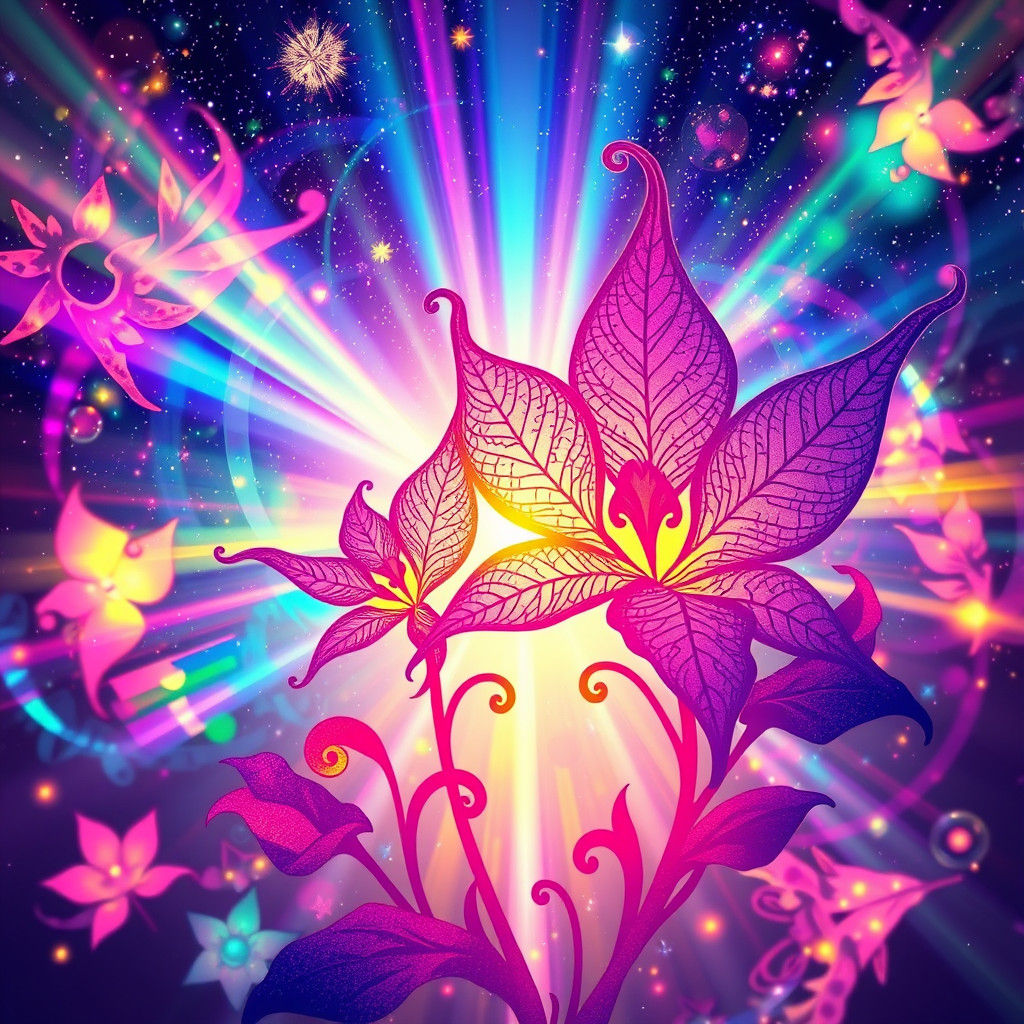 Visionary Art: Iridescent Flowers in Cosmic Light
