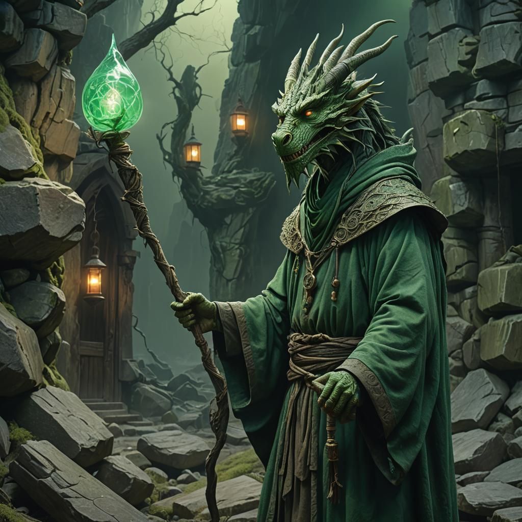 Dragon Wizard Portrait in Dark Fantasy Style