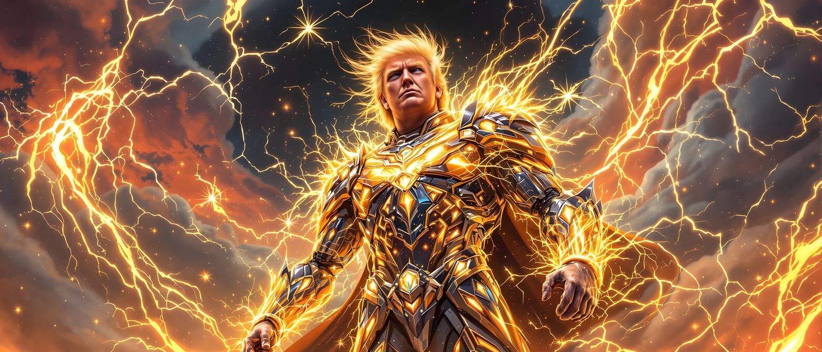 Golden Trump Unleashes Divine Power in Epic Armor