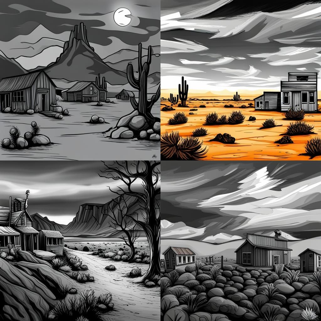 Desert Ghost Town: Digital Art Landscape