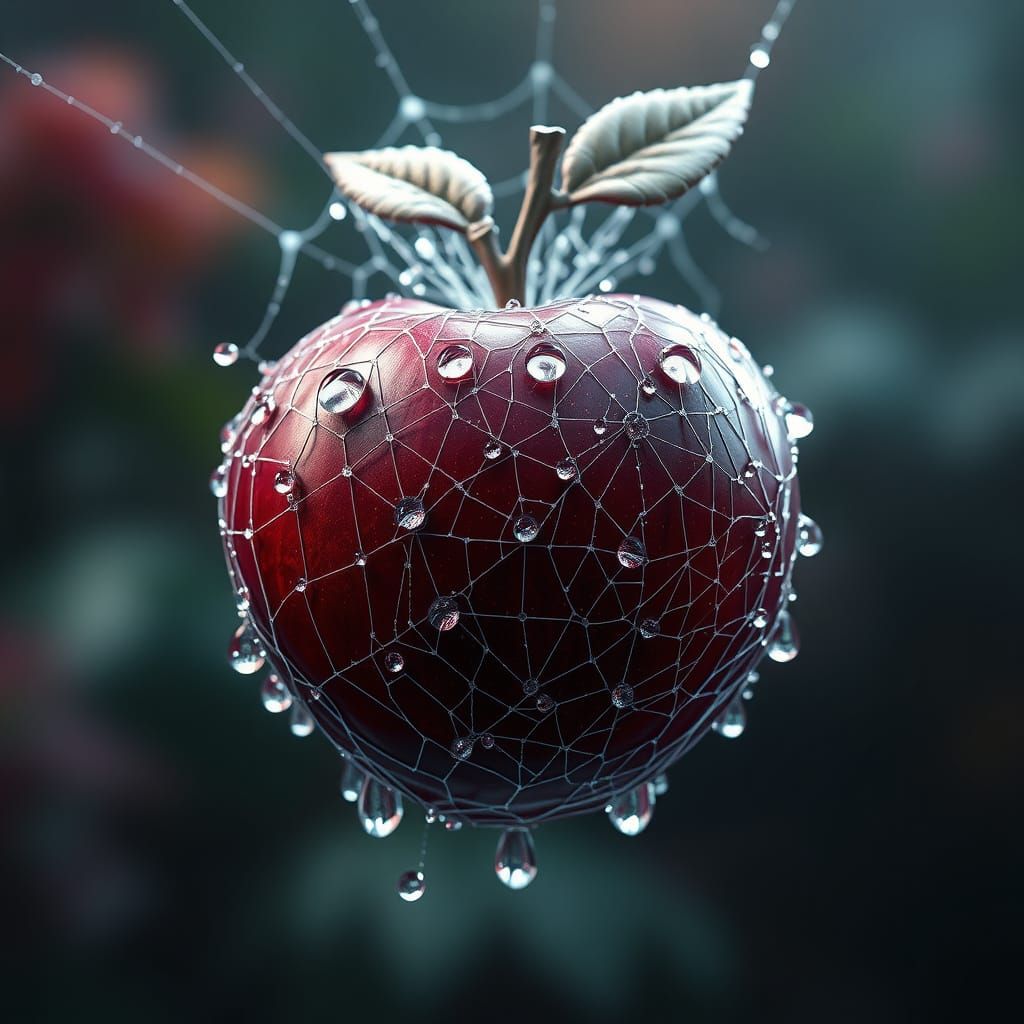 Intricate Spider Web Apple with Dew Drops in Matte Painting ...