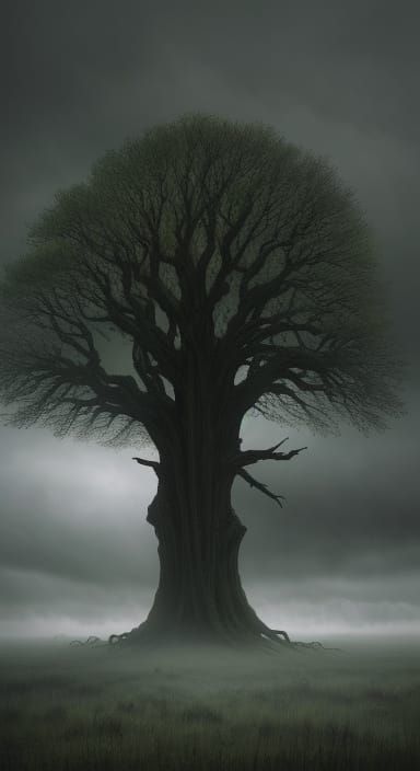 Eerie Armchair in Stormy Field with Crosses