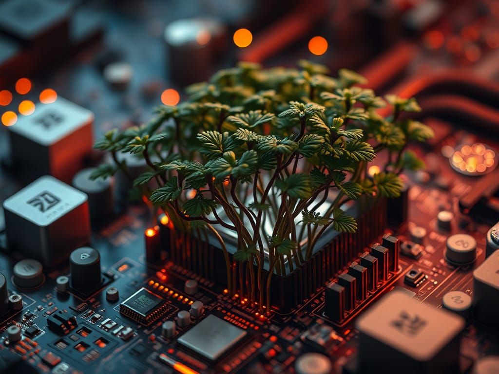 Electronic Forest Growing From Motherboard: Digital Matte Pa...