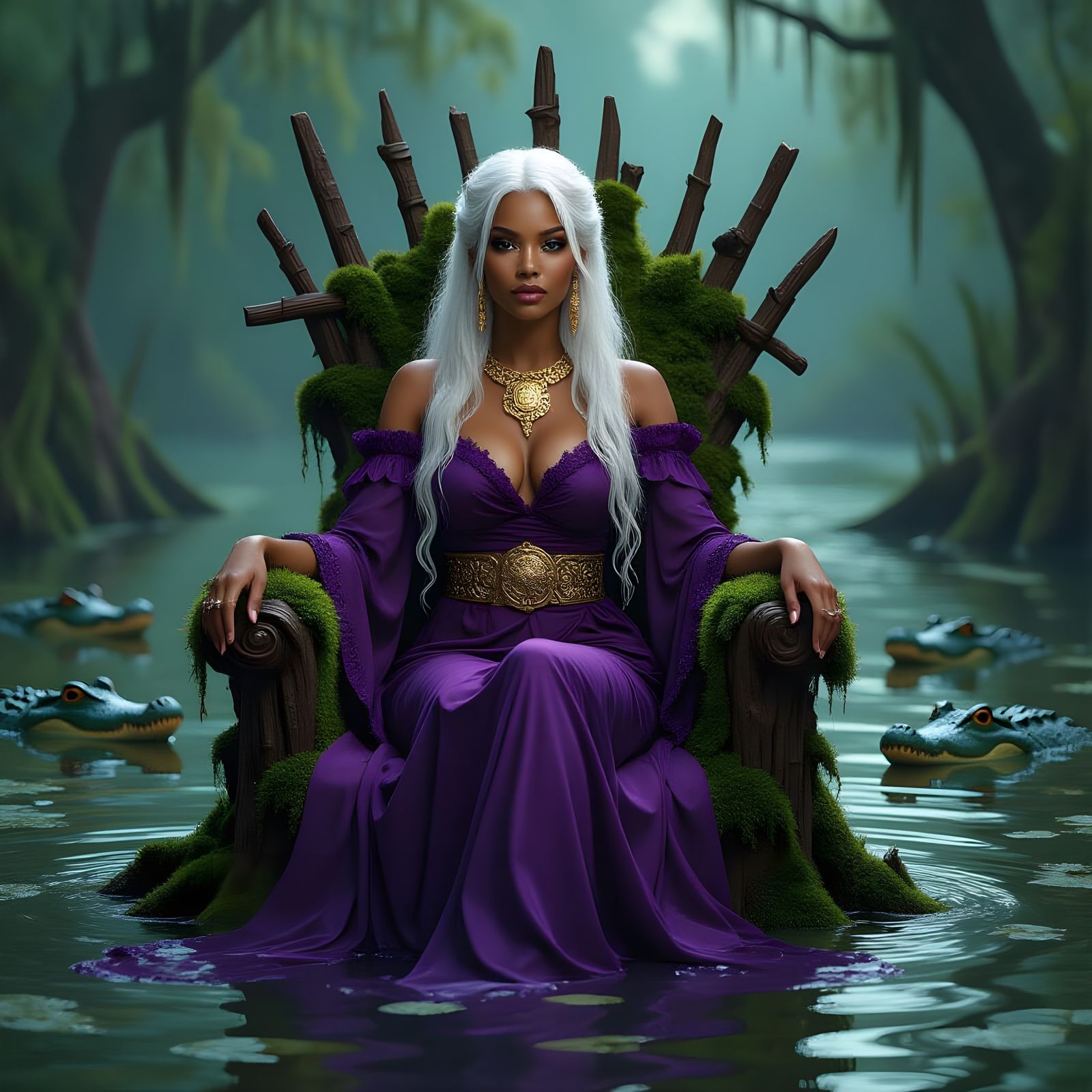 Swamp Queen on Moss Throne at Twilight