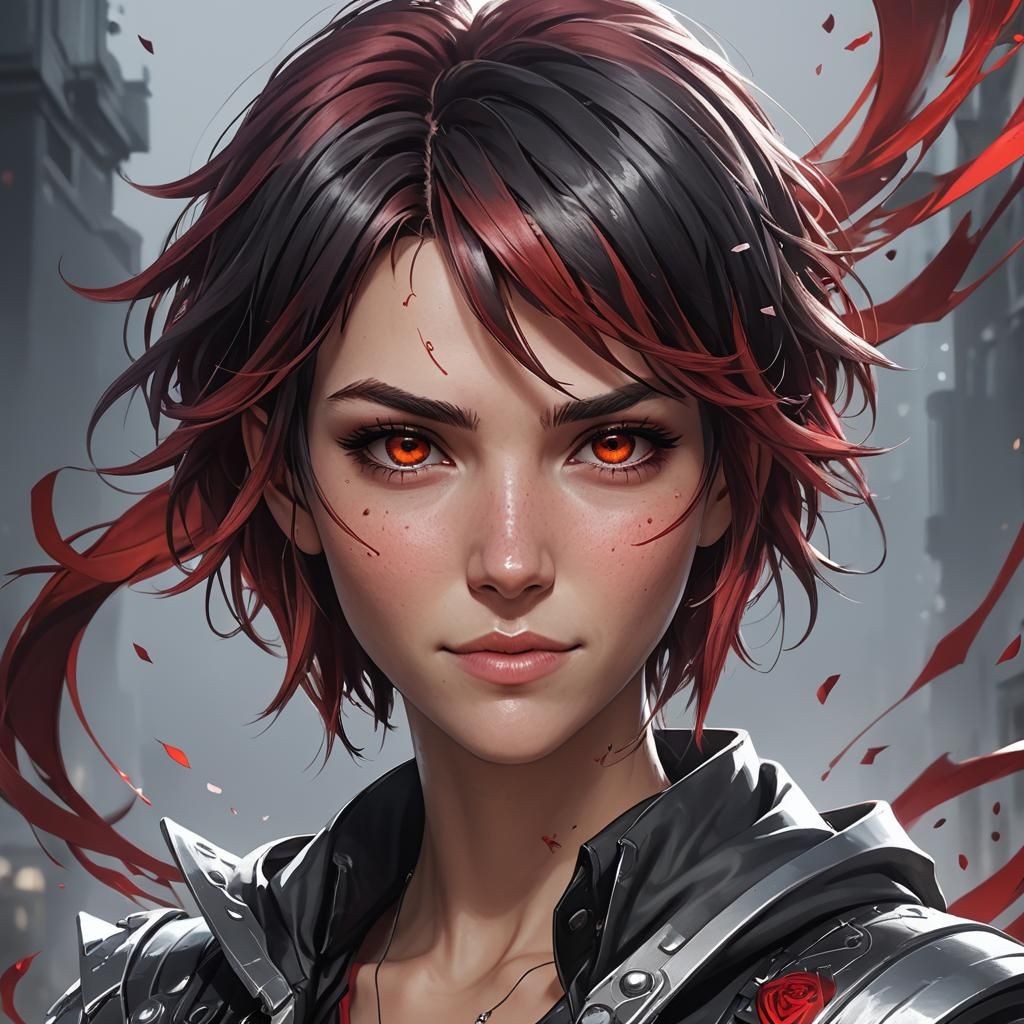 Anime Portrait of Ruby Rose in Manga Style