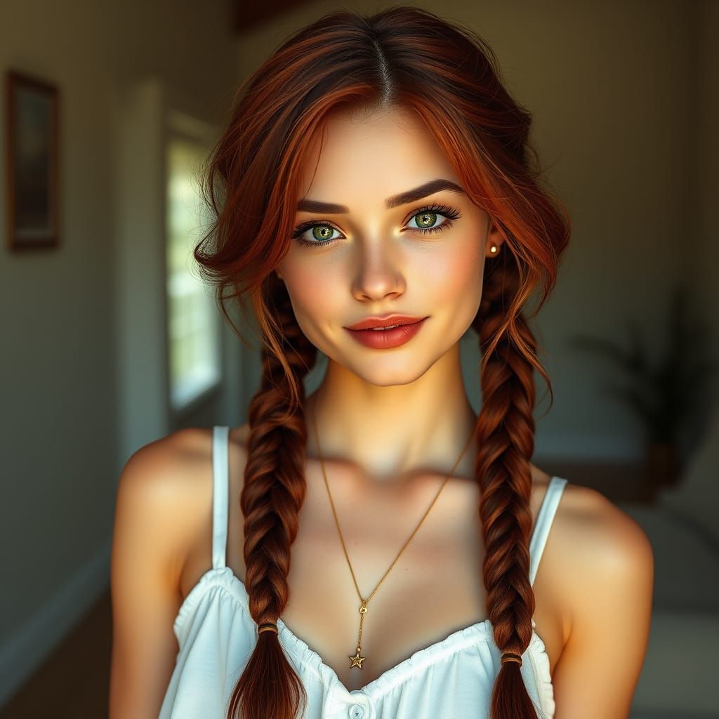 Enchanting Young Woman in Boho-Chic Attire with a Delicate T...