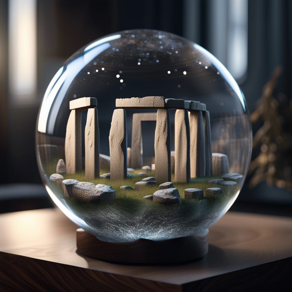 Miniature Stonehenge in Glass Orb: Hyperrealistic Concept Ar...
