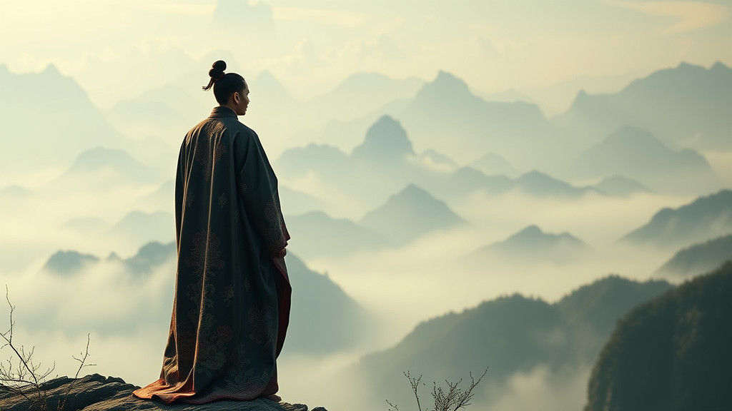 Contemplative Figure in Classical Chinese Landscape
