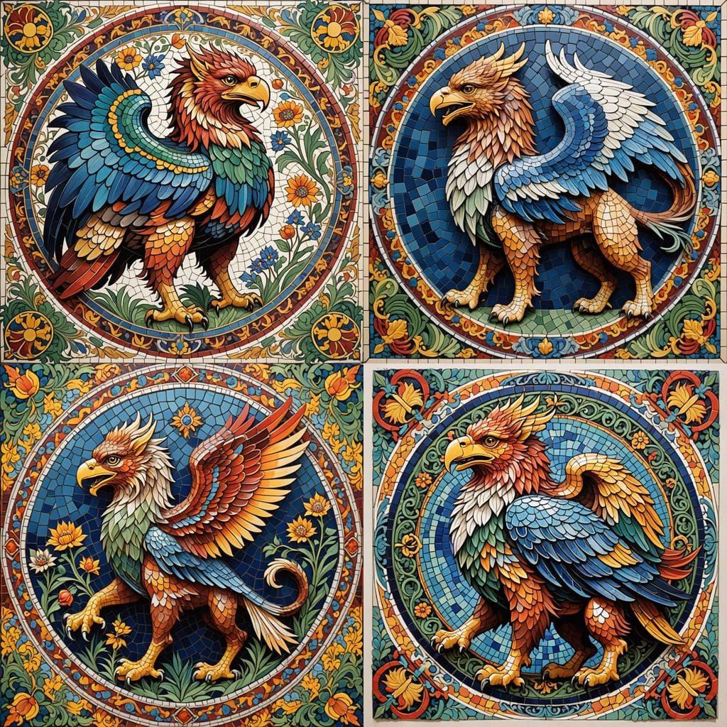 Vibrant Mosaic Gryphon with Intricate Border