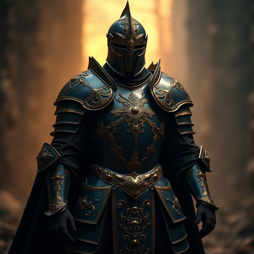 Majestic Knight in Obsidian and Gold Armor
