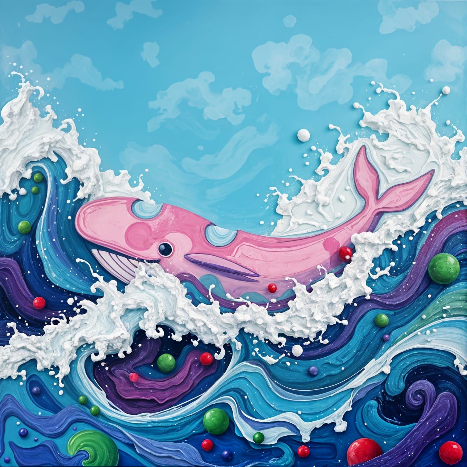 breathtaking tactile texture impasto painting with rough, smooth, bumpy and scratchy surface of an abstract whale with b...