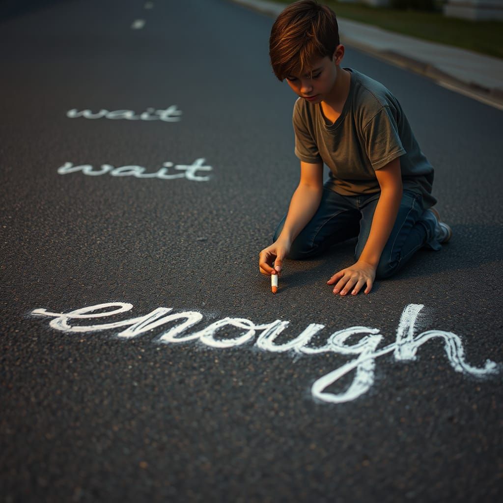 Young Artist Writes 'Enough' in Chalk Art