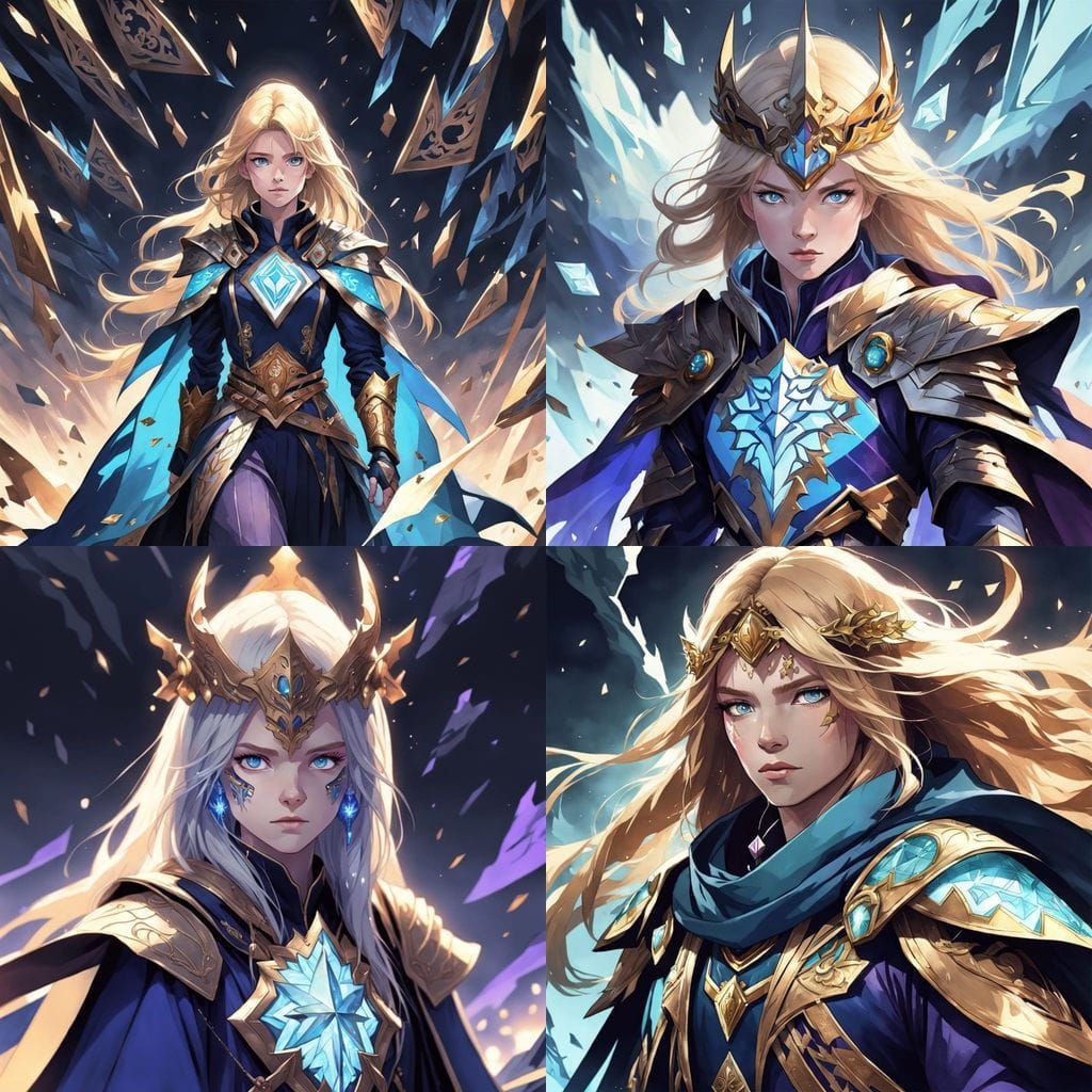 Anime Paladin with Glowing Runes and Blue Armor