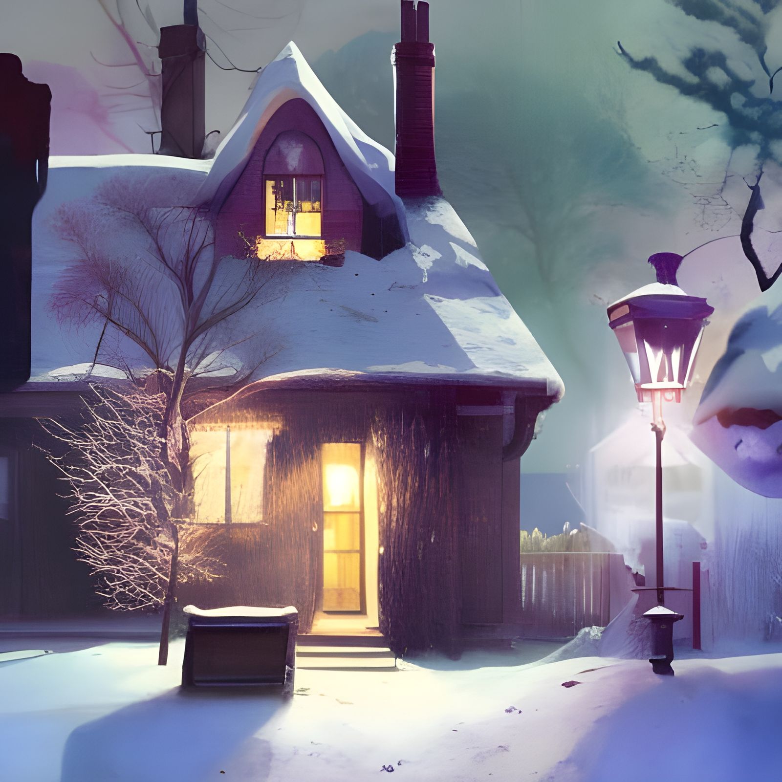 Winter Cottage Scene in Photorealistic Fantasy Art