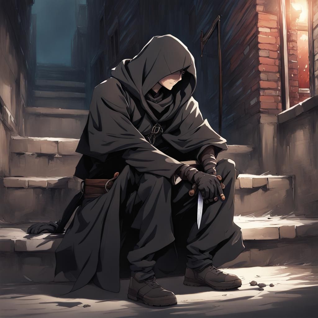 Depressed Assassin in Alleyway, Anime Style