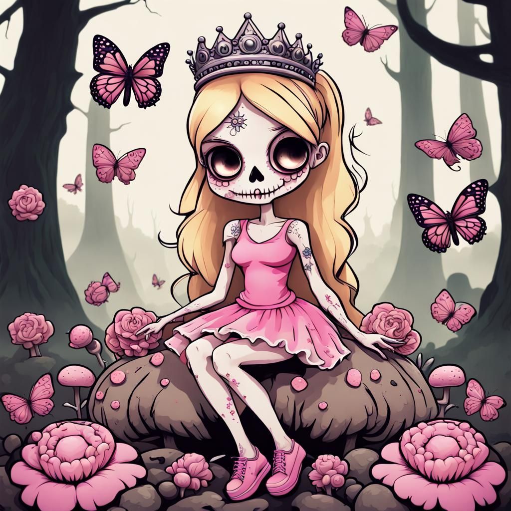 Cute Zombie Girl with Sugar Skull Makeup