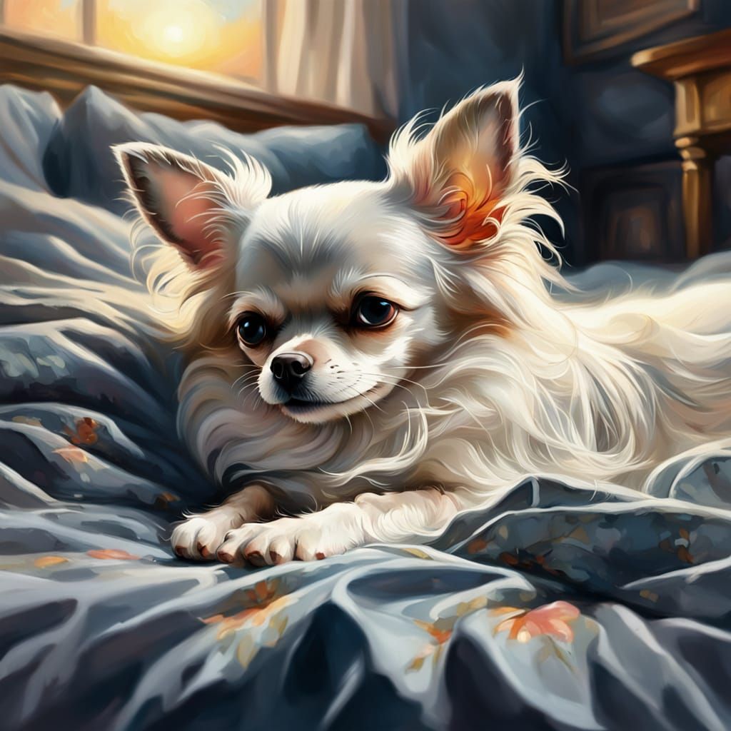 Chihuahua in Dreamy Charcoal Drawing with Golden Lighting