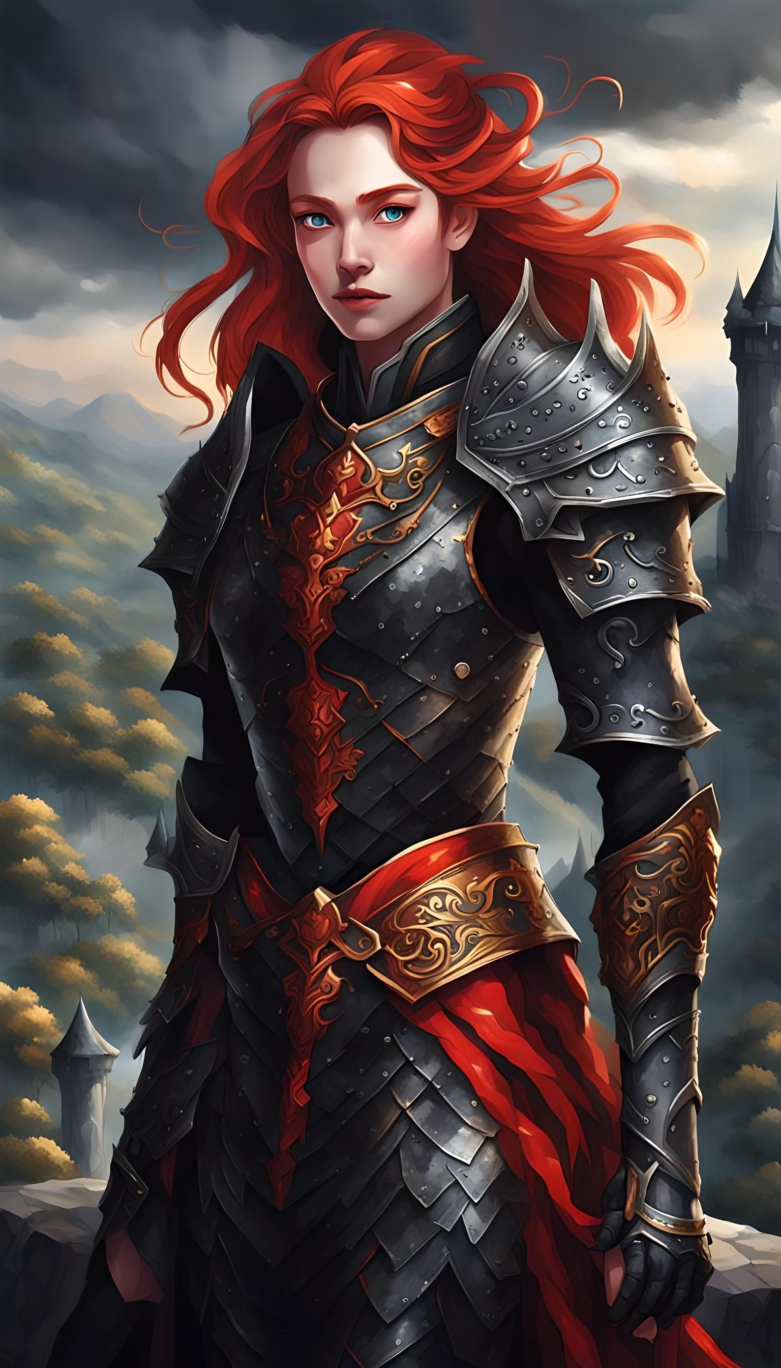 Dragon Princess in Black Armor on Dragon Mountain