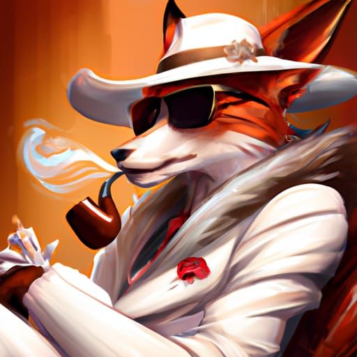 Anthropomorphic Fox as Digital Art Smoking Cigar