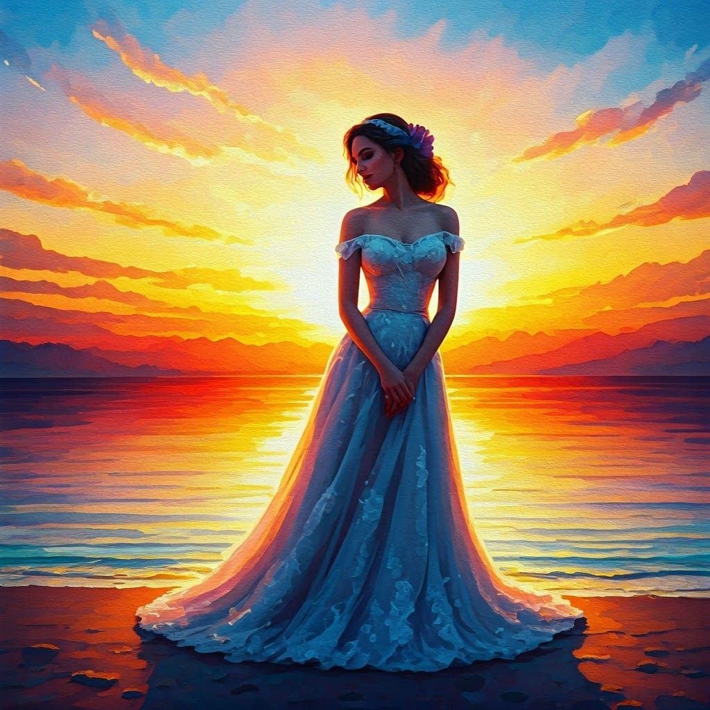 Elegant Debutant Embracing Sunset Splendor