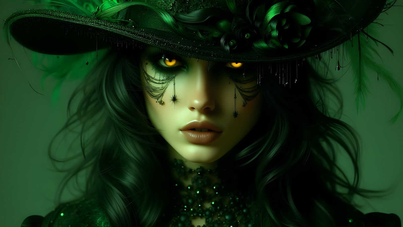 Mystic Sorceress with Piercing Yellow Eyes