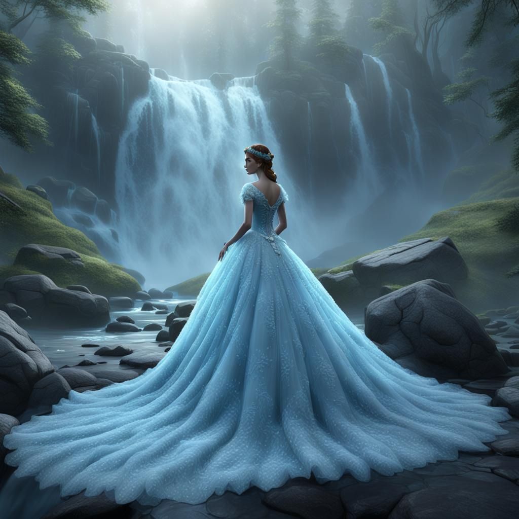 Elisa in Ice Blue Wedding Dress by Waterfall