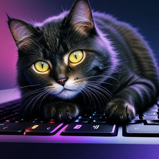 Cat Mischief: A Digital Painting of Keyboard Chaos