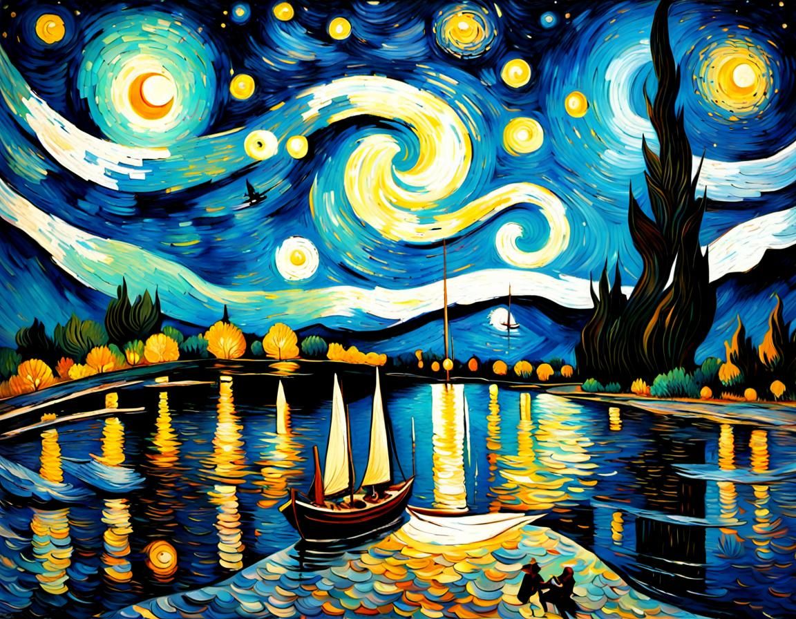 Magnetic Vision Sails Starry Night, Impressionistic Style