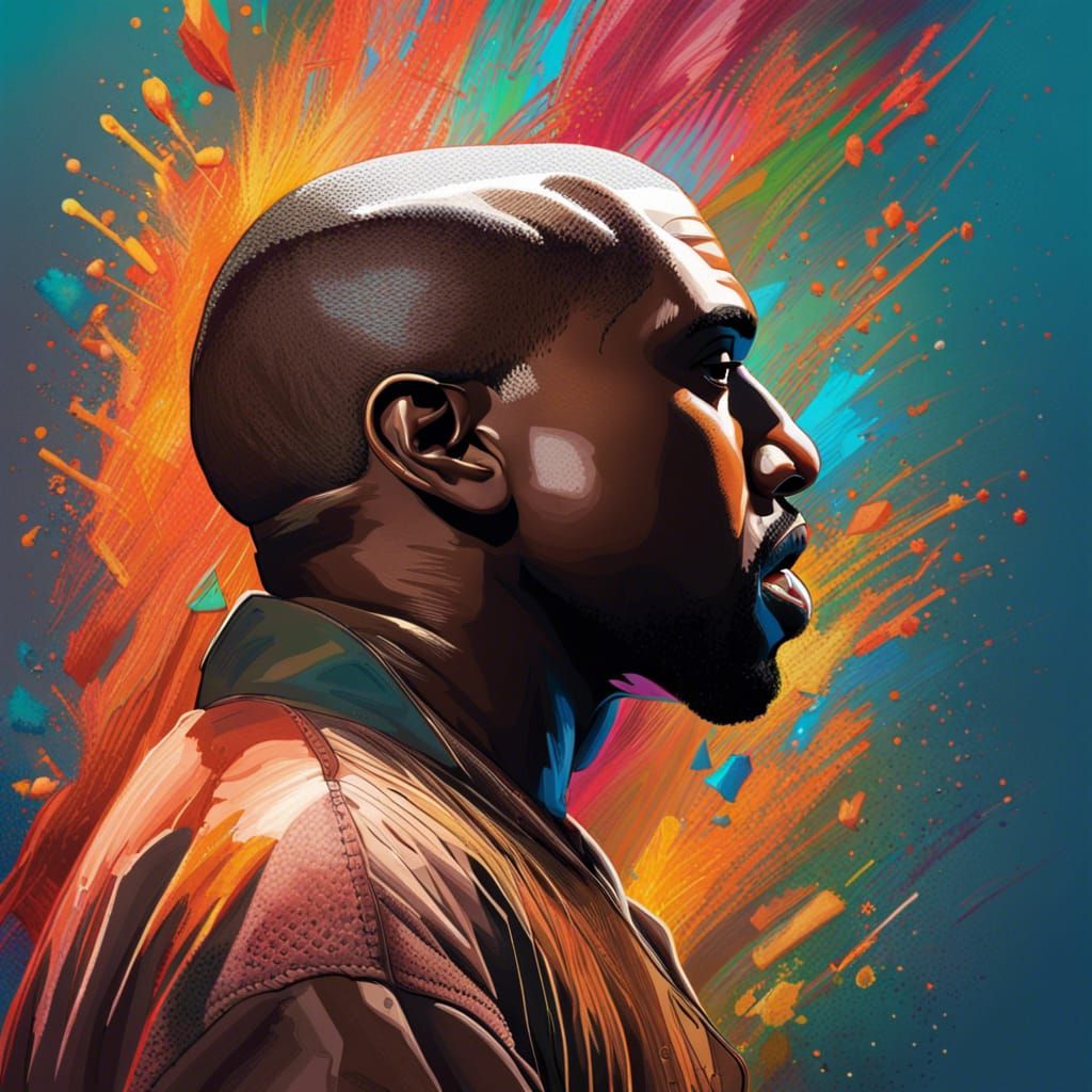 Hyperrealistic Kanye West Portrait in Splash Art Style