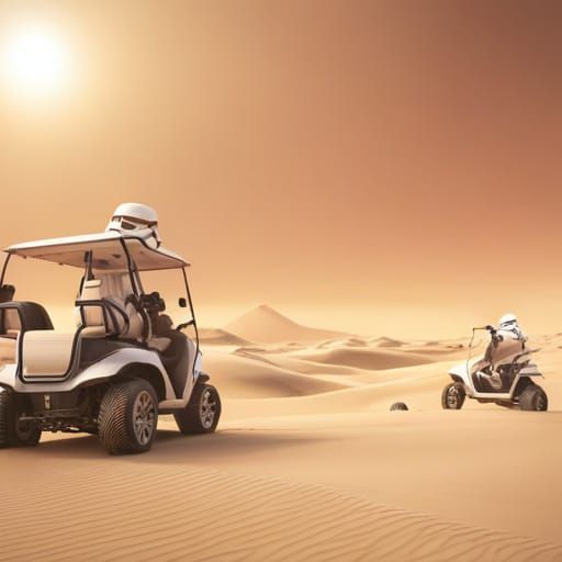 Stormtroopers' Desert Golf Cart Ride in Sci-Fi Style