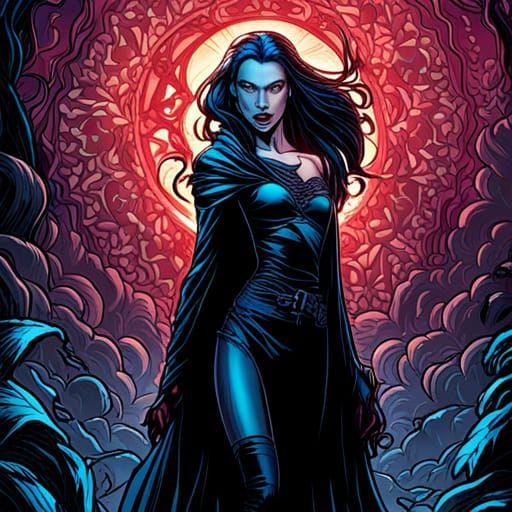 Stained Glass Vampire in Comic Book Style