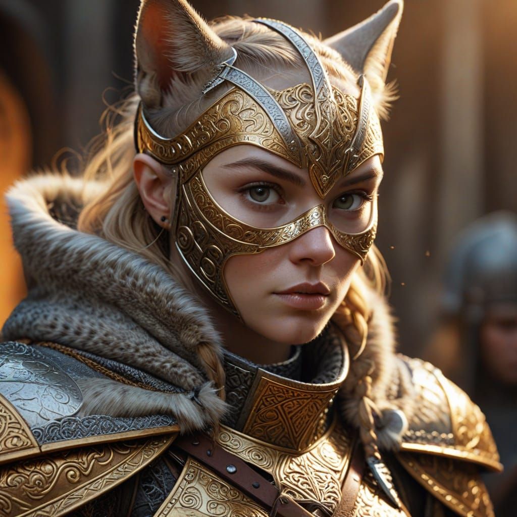 Viking Warrior Kitty in Golden Armor