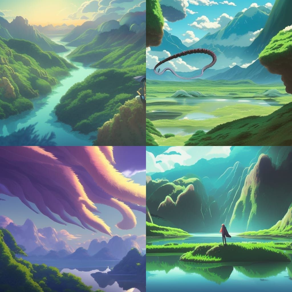 Tentacle Monster Over Valley: Studio Ghibli Anime