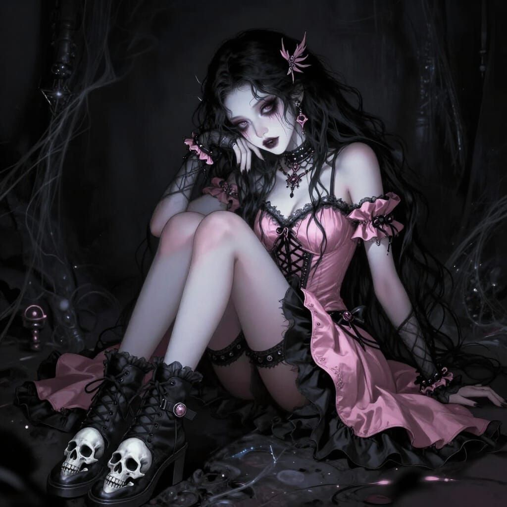 Goth Girl Victorious Over Darkness in Dark Fantasy Art