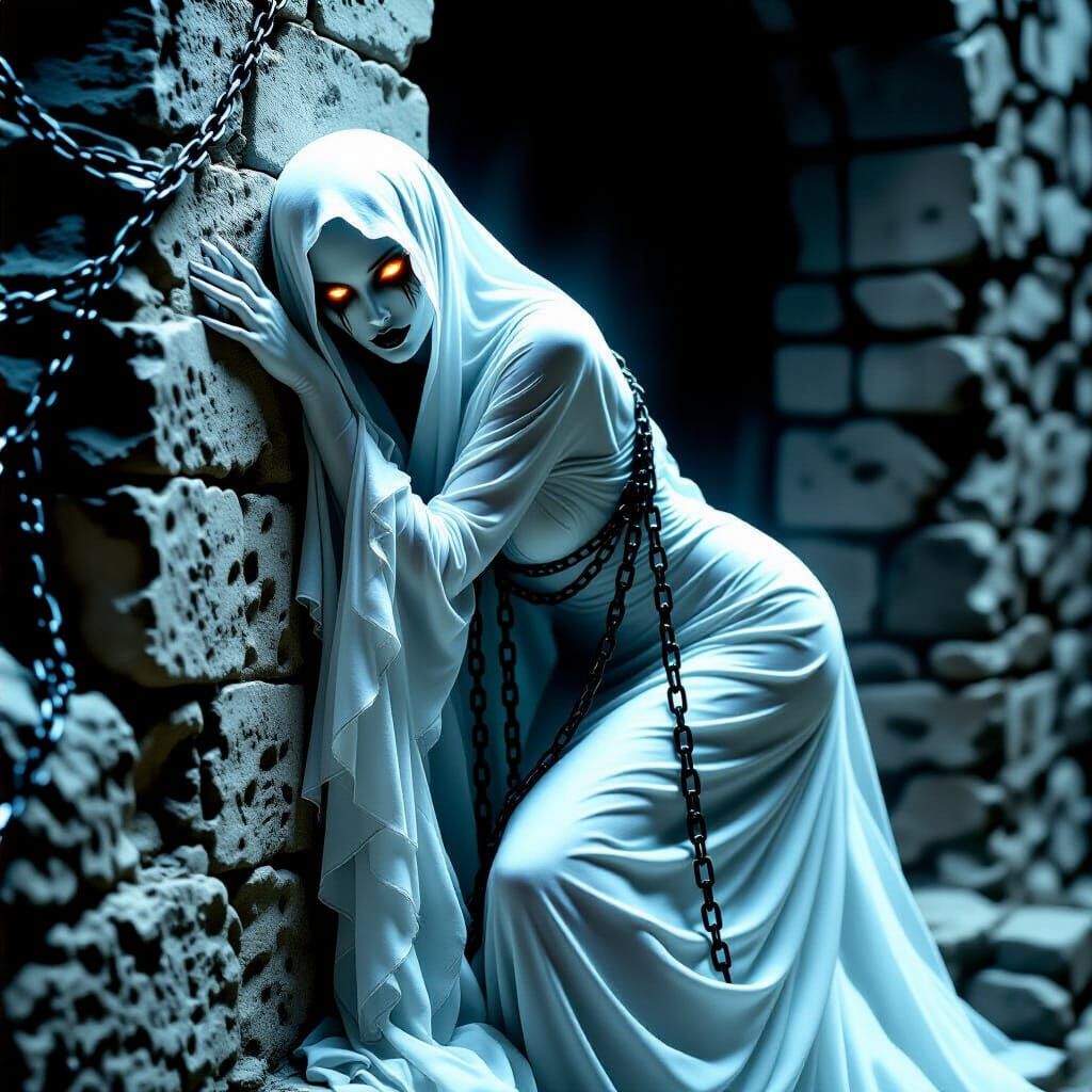 Ethereal Ghost in Chains: Gothic Surrealism Art
