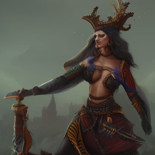 Gothic Medieval Warrior Witch in Detailed Matte Painting