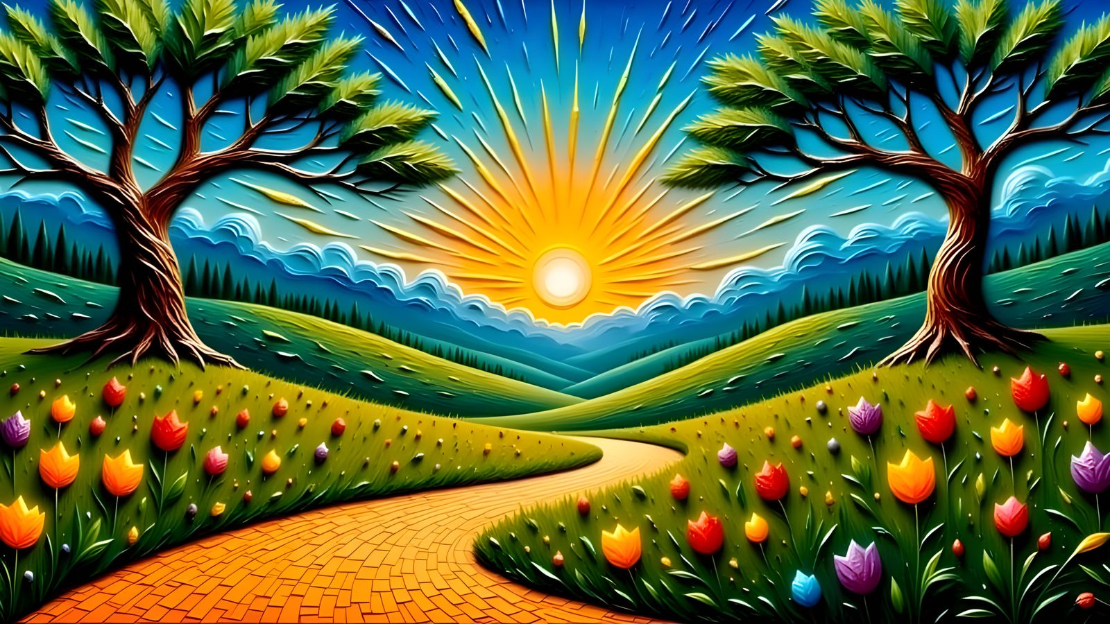 Magical Yellow Brick Road in Impasto Style