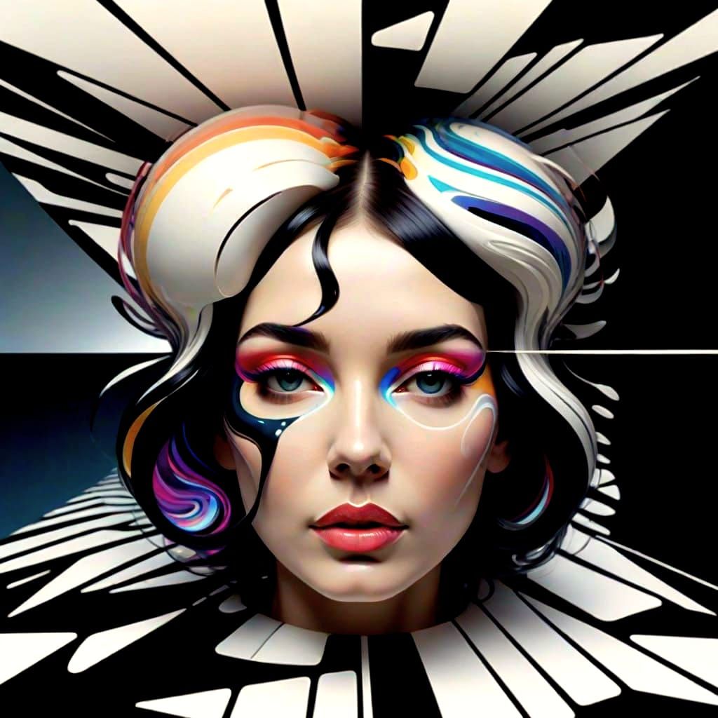 Technicolour Goddess Embodied in Calligrammatic Splendor