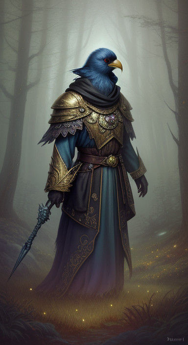 Ethereal Kenku Warrior in Enchanted Forest