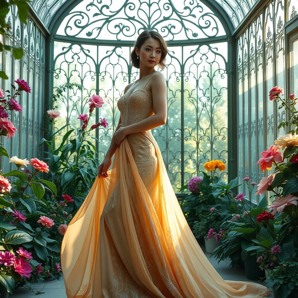 Ethereal Lady in Ornate Glass Conservatory, Inspired by Much...