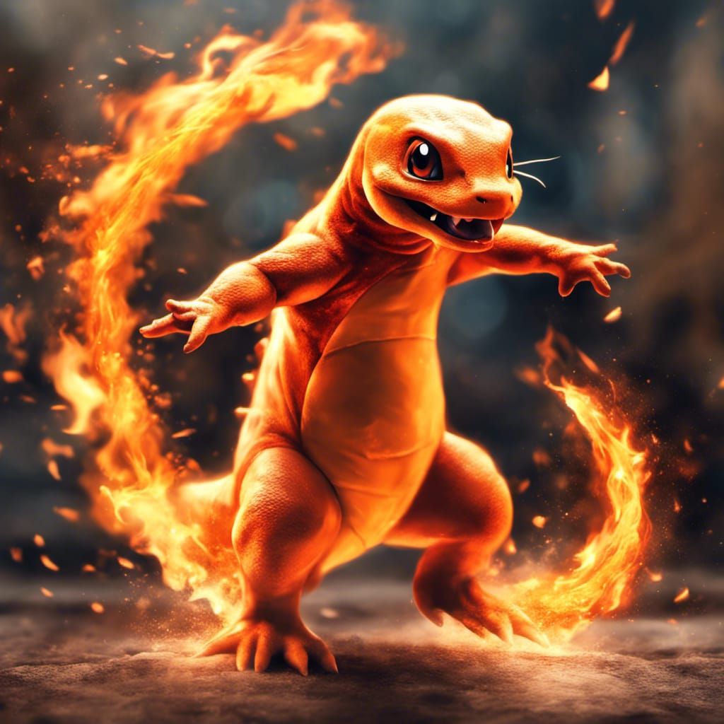 Realistic Charmander Fire Dance in Hyperrealistic Style
