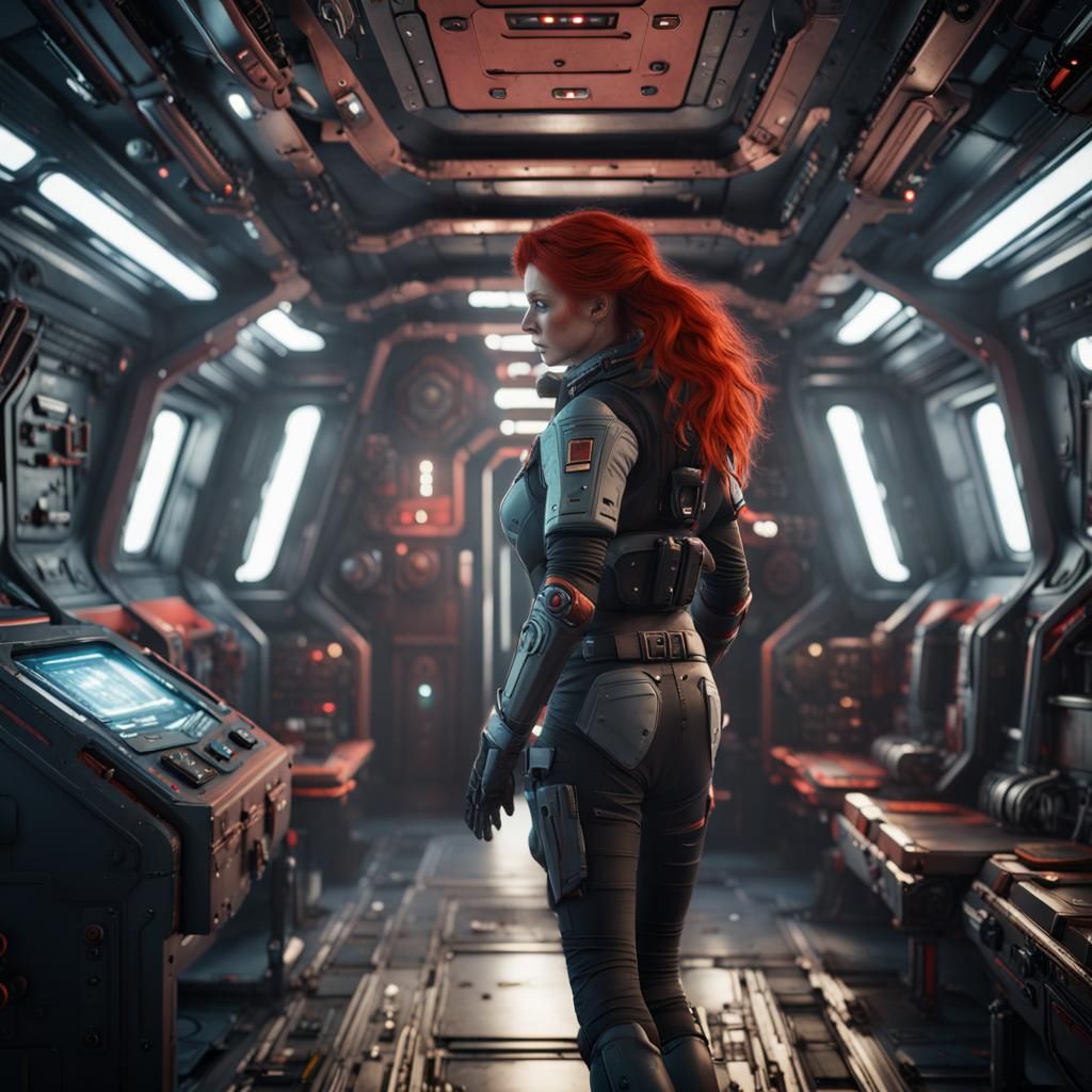 Redhead Space Fighter: Detailed Matte Painting
