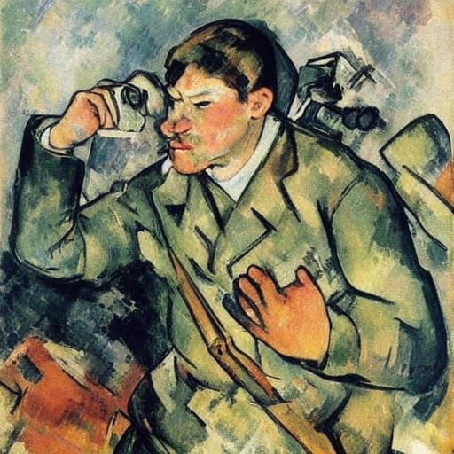 Mouse War Photographer in Post-Impressionist Style