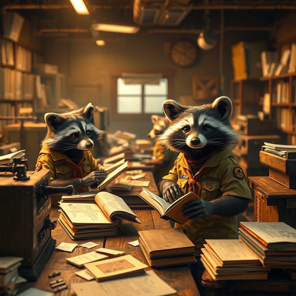 Whimsical Raccoon Bookmakers in Charity Boot Camp