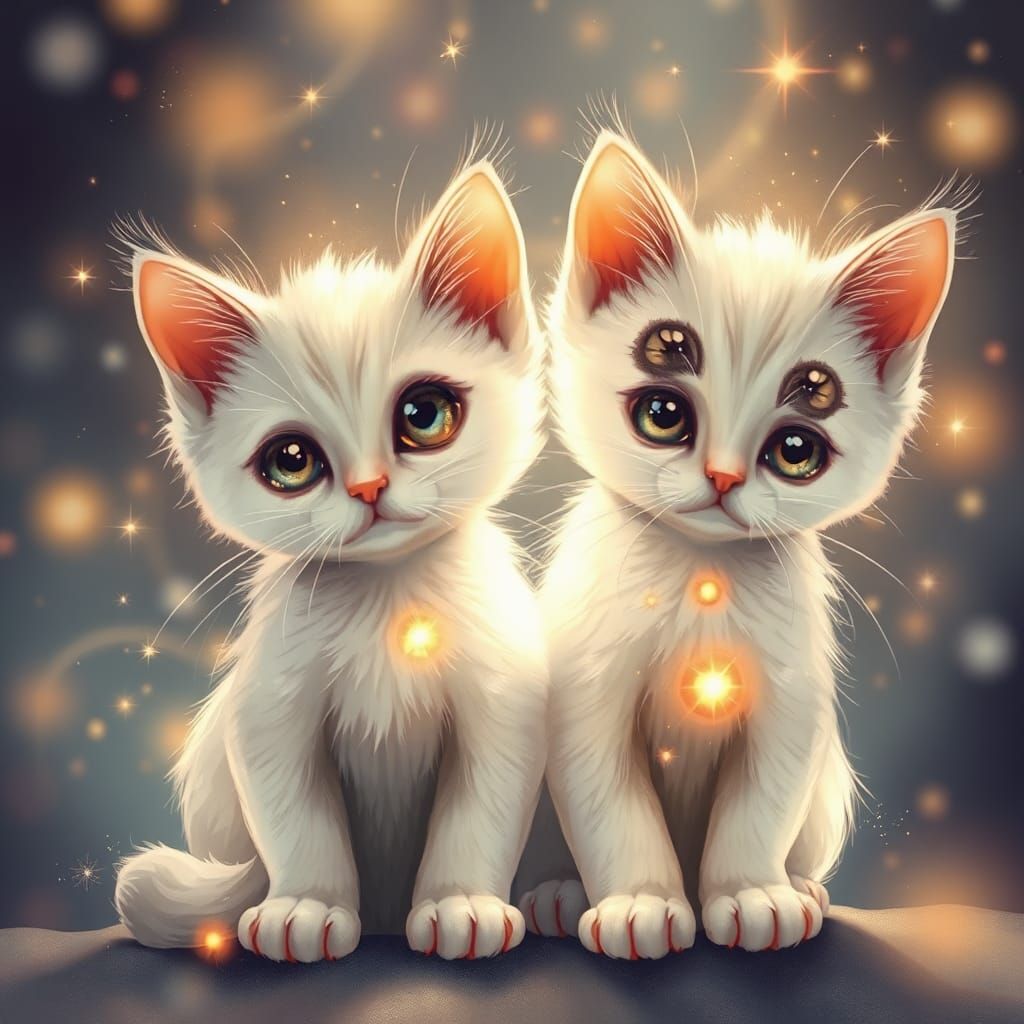 Cute Kittens in Space Suits, Ethereal Illustration