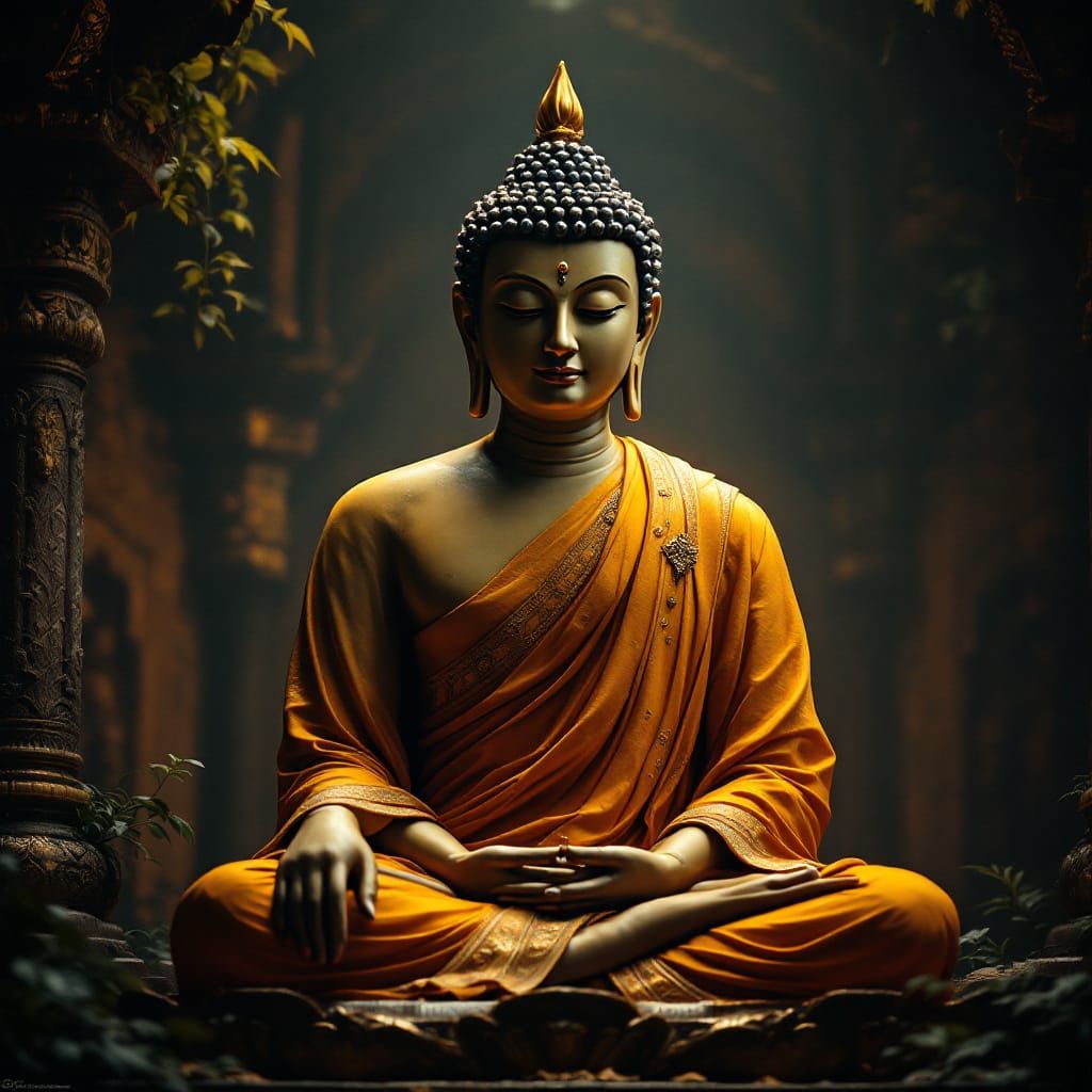 Buddha in Golden Light, Cinematic Temple Scene